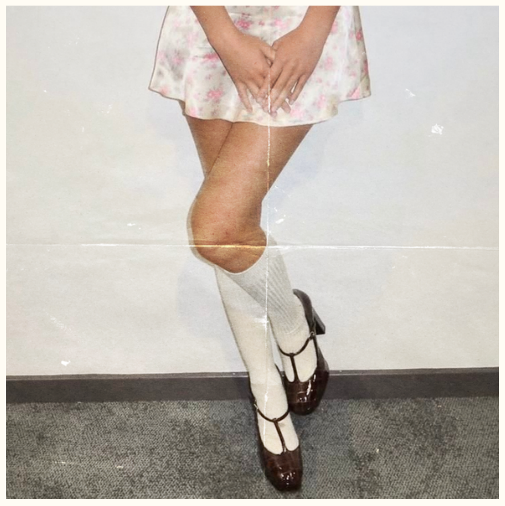 Floral dress, socks and dark shoes